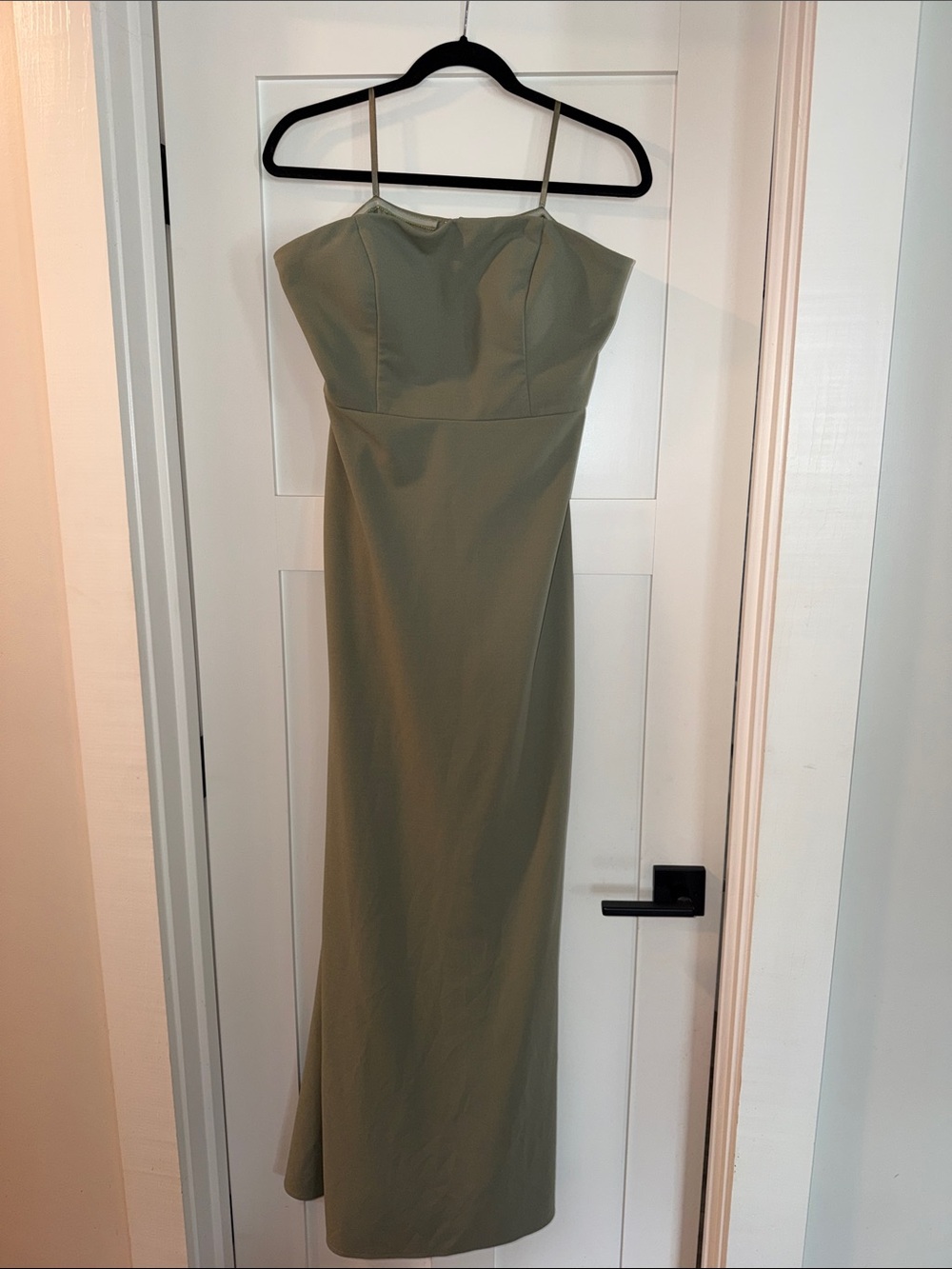 Strapless Olive Green Evening Gown